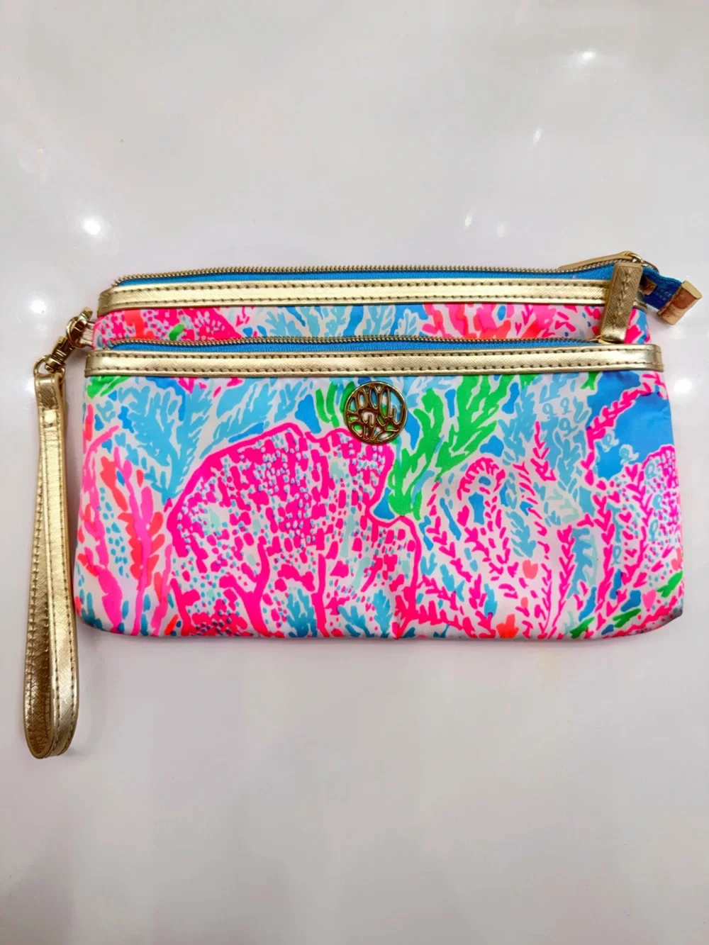 Lilly Pulitzer Wristlet with Gold Trim